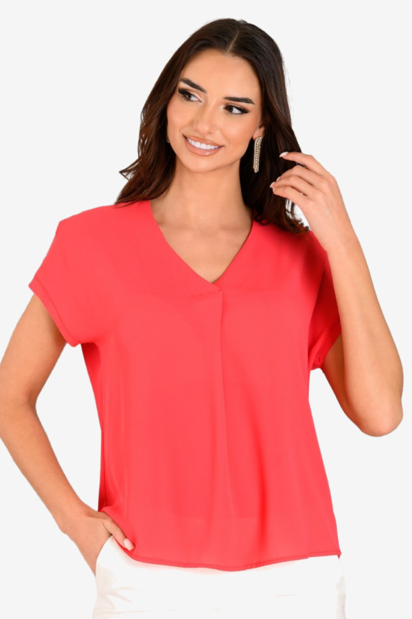 DERPOULI WOMEN'S BLOUSE WITH "V" AND PLEEDE ΚΟΚΚΙΝΟ 1.10.39056