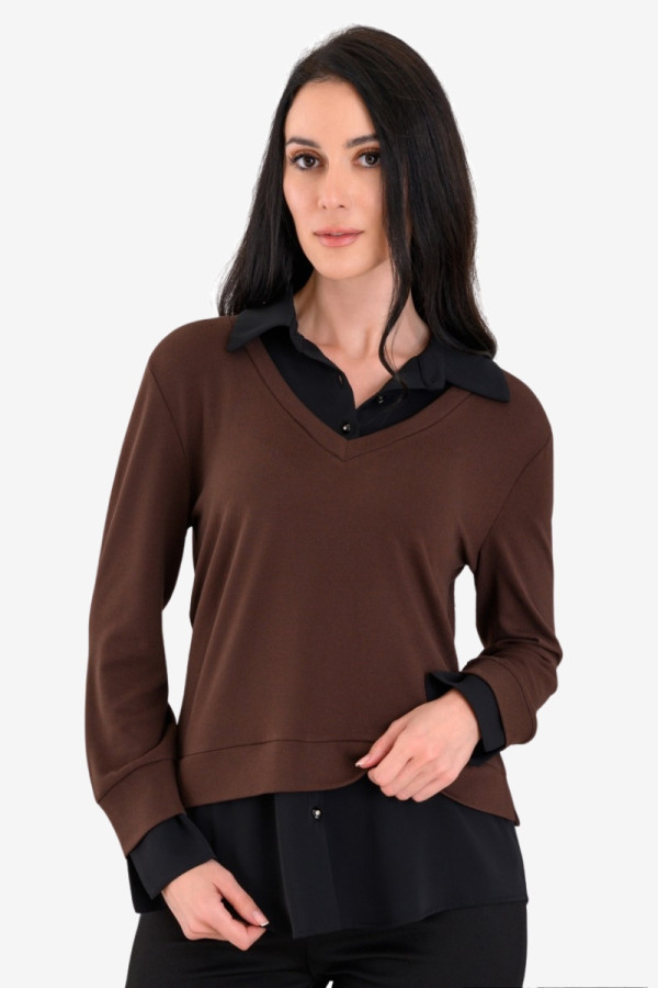 DERPOULI ΓΥΝΑΙΚΕΙΑ ΜΠΛΟΥΖΑ ΔΙΠΛΗ ΣΕ ΣΧΕΔΙΟ ΠΟΥΚΑΜΙΣΟΥ ΚΑΦΕ 1.10.27466