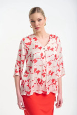 Γυναικεία μπλούζα Fibes κοραλλί εμπριμέ σατινέ με τρουακάρ μανίκια 03-7363