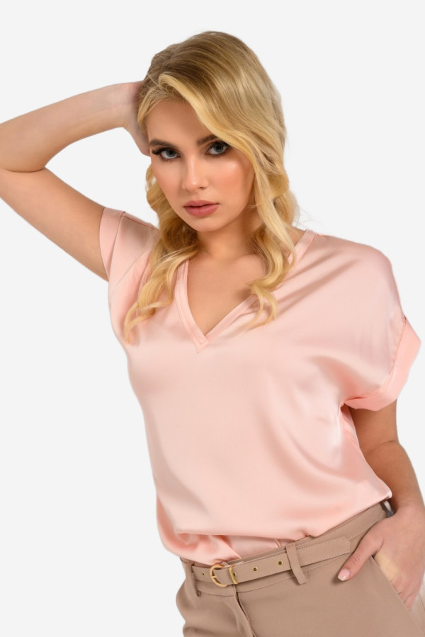 DERPOULI ΓΥΝΑΙΚΕΙΑ ΜΠΛΟΥΖΑ ΣΑΤΕΝ ΥΦΗΣ "V" LIGHT PINK 1.10.38-50097