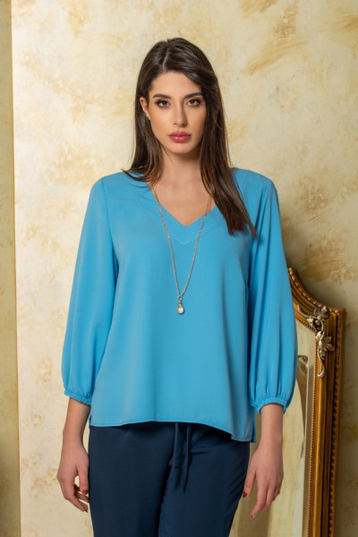 DERPOULI WOMEN'S "V" NECKLACE AND 3/4 SLEEVE SHIRT AZURE 1.10.38253