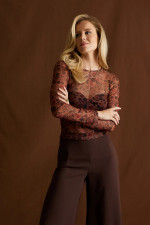 ENZZO ΓΥΝΑΙΚΕΙΑ ΜΠΛΟΥΖΑ ΤΟΥΛΙ ΜΑΚΡΥΜΑΝΙΚΗ ΕΜΠΡΙΜΕ FLORAL IRA ΚΑΦΕ 252128