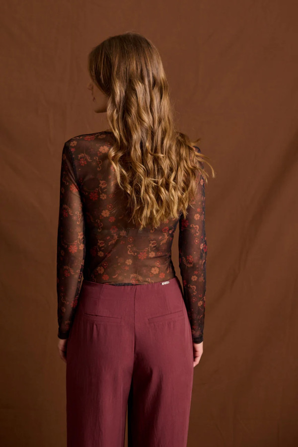 ENZZO ΓΥΝΑΙΚΕΙΑ ΜΠΛΟΥΖΑ ΤΟΥΛΙ ΜΑΚΡΥΜΑΝΙΚΗ ΕΜΠΡΙΜΕ FLORAL IRA ΜΑΥΡΟ 252128