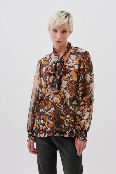 BILL COST WOMEN'S BLOUSE WITH DETACHABLE SCARF PRINTED BROWN 10-342065-0