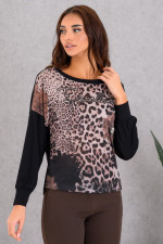 DERPOULI ΓΥΝΑΙΚΕΙΑ ΜΠΛΟΥΖΑ ΜΕ ANIMAL PRINT ΜΑΥΡΟ 1.10.27496 DERPOULI ΓΥΝΑΙΚΕΙΑ ΜΠΛΟΥΖΑ ΜΕ ANIMAL PRINT ΜΑΥΡΟ 1.10.27496