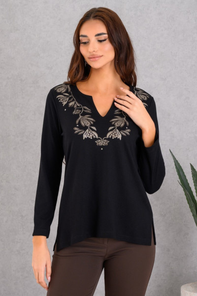 DERPOULI ΓΥΝΑΙΚΕΙΑ ΜΠΛΟΥΖΑ ΜΕ "V"  ΚΑΙ ΤΥΠΩΜΑ ETHNIC ΜΑΥΡΟ 1.10.39215