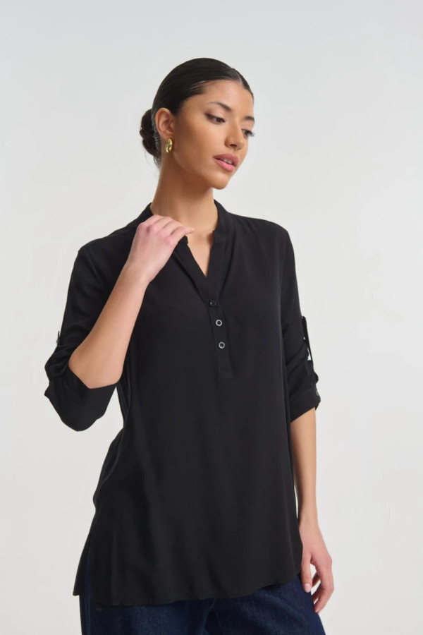 FIBES ΓΥΝΑΙΚΕΙΑ ΜΠΛΟΥΖΑ ΤΟΥΝΙΚ ΜΕ ΡΥΘΜΙΖΟΜΕΝΑ ΜΑΝΙΚΙΑ ΜΑΥΡΟ 03-7420