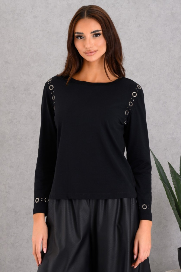 DERPOULI ΓΥΝΑΙΚΕΙΑ ΜΠΛΟΥΖΑ ΜΕ ΤΡΟΥΚΣ ΜΟΝΟΧΡΩΜΗ ΜΑΥΡΟ 1.10.27499