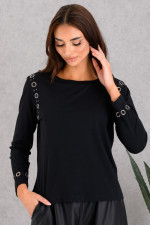 DERPOULI ΓΥΝΑΙΚΕΙΑ ΜΠΛΟΥΖΑ ΜΕ ΤΡΟΥΚΣ ΜΟΝΟΧΡΩΜΗ ΜΑΥΡΟ 1.10.27499