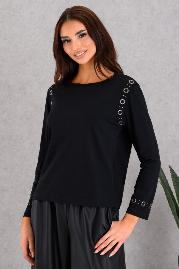 DERPOULI ΓΥΝΑΙΚΕΙΑ ΜΠΛΟΥΖΑ ΜΕ ΤΡΟΥΚΣ ΜΟΝΟΧΡΩΜΗ ΜΑΥΡΟ 1.10.27499