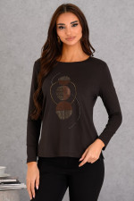 DERPOULI ΓΥΝΑΙΚΕΙΑ ΜΠΛΟΥΖΑ ΜΑΚΡΥΜΑΝΙΚΗ ΜΕ ΓΕΩΜΕΤΡΙΚΟ ΤΥΠΩΜΑ ΚΑΦΕ 1.10.27521