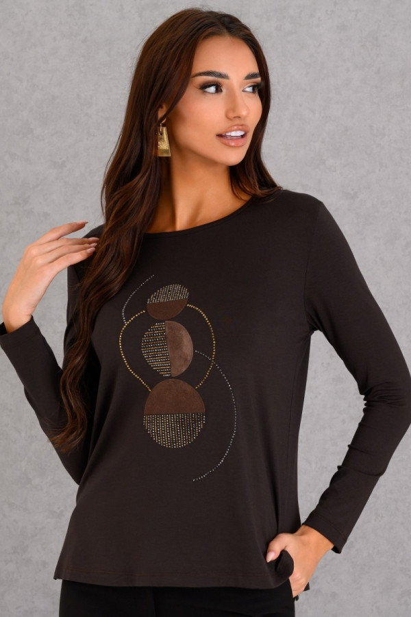 DERPOULI ΓΥΝΑΙΚΕΙΑ ΜΠΛΟΥΖΑ ΜΑΚΡΥΜΑΝΙΚΗ ΜΕ ΓΕΩΜΕΤΡΙΚΟ ΤΥΠΩΜΑ ΚΑΦΕ 1.10.27521