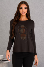 DERPOULI ΓΥΝΑΙΚΕΙΑ ΜΠΛΟΥΖΑ ΜΑΚΡΥΜΑΝΙΚΗ ΜΕ ΓΕΩΜΕΤΡΙΚΟ ΤΥΠΩΜΑ ΚΑΦΕ 1.10.27521