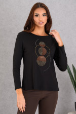 DERPOULI ΓΥΝΑΙΚΕΙΑ ΜΠΛΟΥΖΑ ΜΑΚΡΥΜΑΝΙΚΗ ΜΕ ΓΕΩΜΕΤΡΙΚΟ ΤΥΠΩΜΑ ΜΑΥΡΟ 1.10.27521