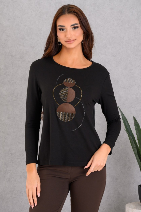 DERPOULI ΓΥΝΑΙΚΕΙΑ ΜΠΛΟΥΖΑ ΜΑΚΡΥΜΑΝΙΚΗ ΜΕ ΓΕΩΜΕΤΡΙΚΟ ΤΥΠΩΜΑ ΜΑΥΡΟ 1.10.27521