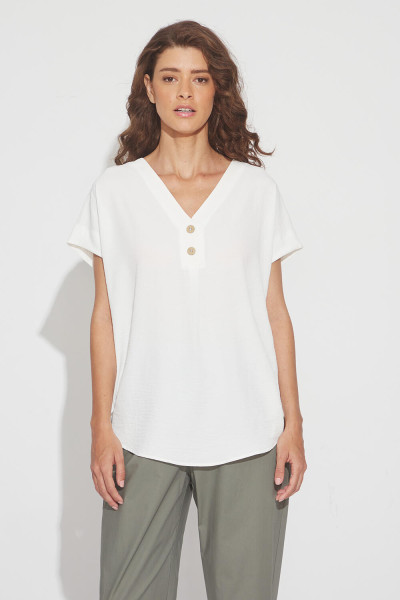 BILL COST WOMEN'S SHORT SLEEVED BLOUSE WITH BUFFLES WHITE 10-350423-0