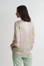 Γυναικεία μπλούζα Fibes ροζ με 3/4 μανίκια εμπριμέ σατινέ 03-7356