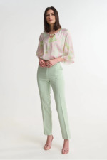 Γυναικεία μπλούζα Fibes ροζ με 3/4 μανίκια εμπριμέ σατινέ 03-7356