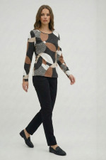 BE COOL ΓΥΝΑΙΚΕΙΑ ΜΑΚΡΥΜΑΝΙΚΗ ΜΠΛΟΥΖΑ ΜΕ ΓΕΩΜΕΤΡΙΚΟ ΜΟΤΙΒΟ ΓΚΡΙ 26-023