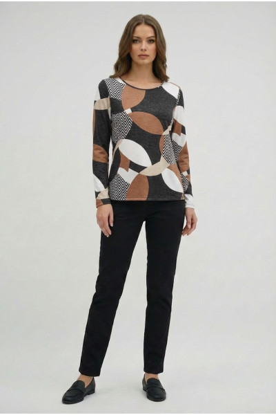 BE COOL ΓΥΝΑΙΚΕΙΑ ΜΑΚΡΥΜΑΝΙΚΗ ΜΠΛΟΥΖΑ ΜΕ ΓΕΩΜΕΤΡΙΚΟ ΜΟΤΙΒΟ ΓΚΡΙ 26-023