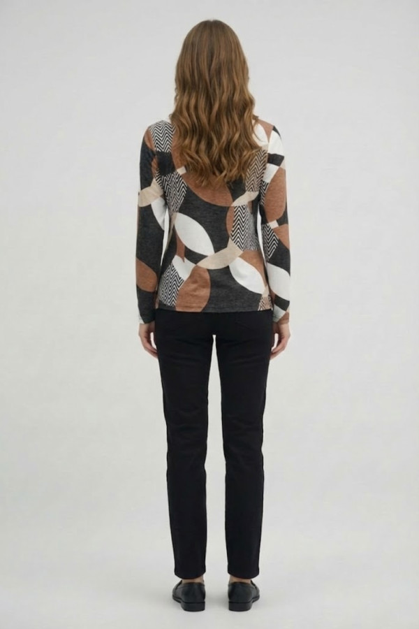 BE COOL ΓΥΝΑΙΚΕΙΑ ΜΑΚΡΥΜΑΝΙΚΗ ΜΠΛΟΥΖΑ ΜΕ ΓΕΩΜΕΤΡΙΚΟ ΜΟΤΙΒΟ ΓΚΡΙ 26-023