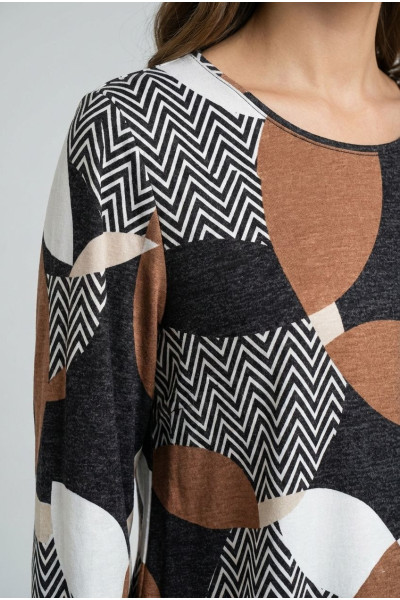 BE COOL ΓΥΝΑΙΚΕΙΑ ΜΑΚΡΥΜΑΝΙΚΗ ΜΠΛΟΥΖΑ ΜΕ ΓΕΩΜΕΤΡΙΚΟ ΜΟΤΙΒΟ ΓΚΡΙ 26-023