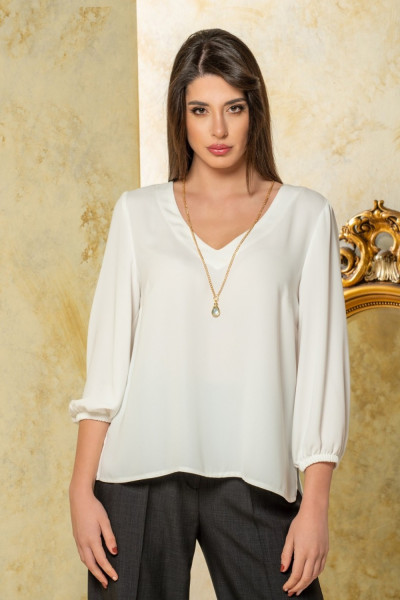 DERPOULI WOMEN'S "V" NECKLACE AND 3/4 SLEEVE SHIRT WHITE 1.10.38253