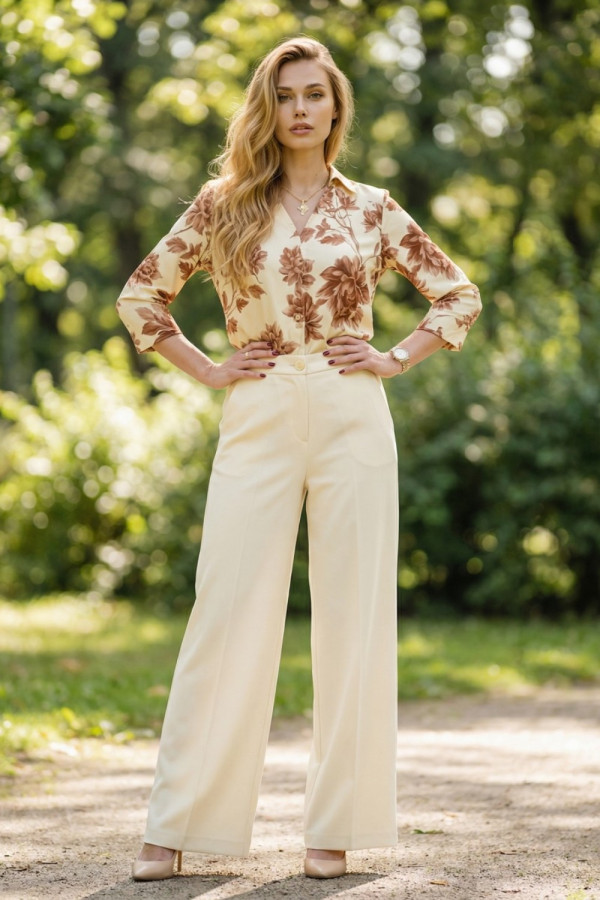 Γυναικεία εμπριμέ μπλούζα μπανάνα με γιακά και μανίκι 3/4 -Derpouli- 1.10.39309