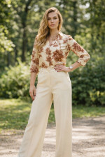 Γυναικεία εμπριμέ μπλούζα μπανάνα με γιακά και μανίκι 3/4 -Derpouli- 1.10.39309