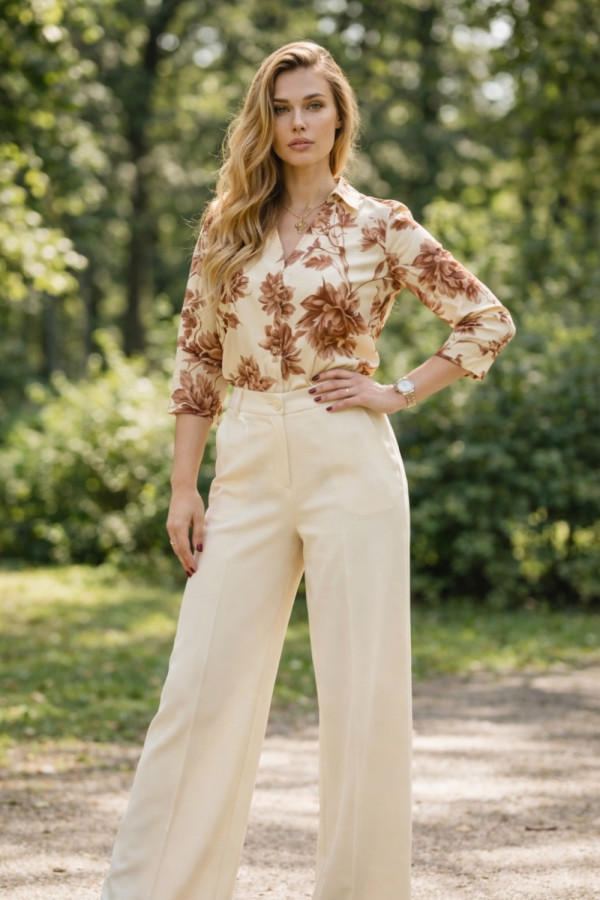 Γυναικεία εμπριμέ μπλούζα μπανάνα με γιακά και μανίκι 3/4 -Derpouli- 1.10.39309