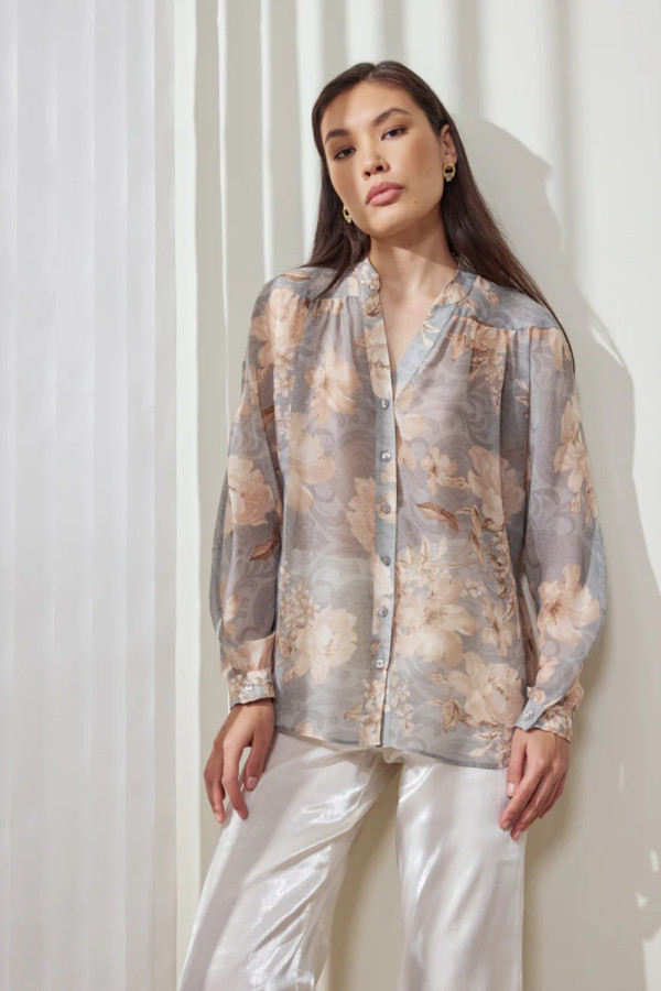 ENZZO ΓΥΝΑΙΚΕΙΟ ΠΟΥΚΑΜΙΣΟ ΜΑΟ ΓΙΑΚΑΣ FLORAL JOVI ΓΚΡΙ 251068