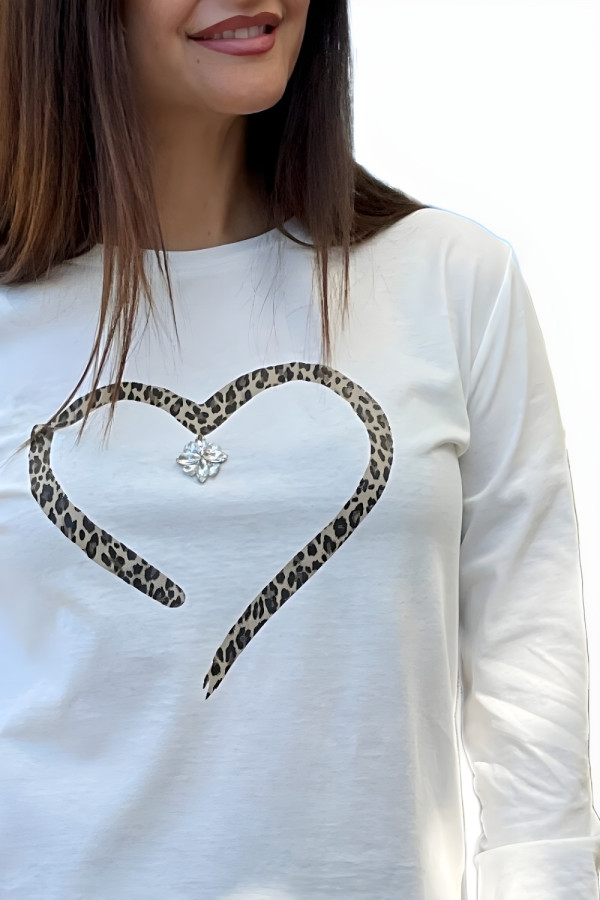 DERPOULI ΓΥΝΑΙΚΕΙΑ ΜΠΛΟΥΖΑ ΜΕ ΤΥΠΩΜΑ ΚΑΡΔΙΑ ANIMAL ΚΑΙ ΣΤΡΑΣ ΕΚΡΟΥ  1.10.27522