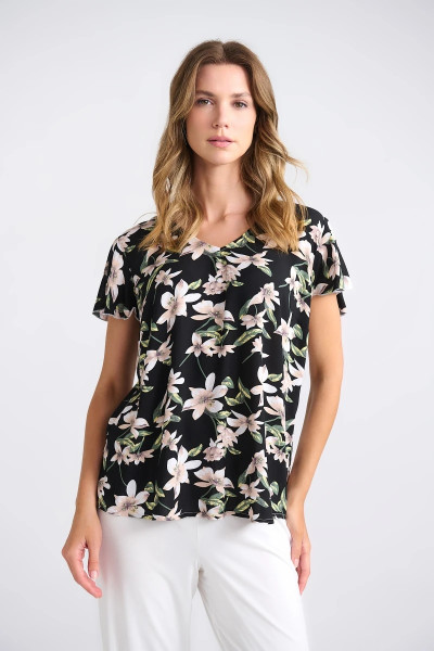 FIBES ΓΥΝΑΙΚΕΙΑ ΜΠΛΟΥΖΑ ΚΟΝΤΟΜΑΝΙΚΗ FLORAL ΜΑΥΡΟ 03-7203