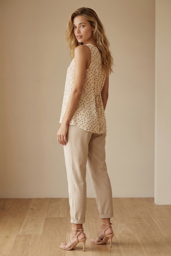 Γυναικείο τοπ μπανανα αμάνικο με πουά μοτίβο Derpouli - 1.10.87350