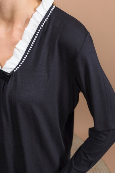 TOP LINE WOMEN'S BLOUSE WITH "V" LONG SLEEVE BLACK 122-151-13436