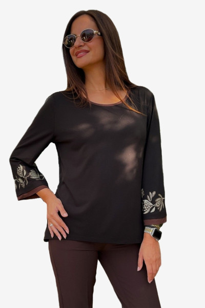 DERPOULI ΓΥΝΑΙΚΕΙΑ ΜΠΛΟΥΖΑ ΜΕ ΤΥΠΩΜΑ ΣΤΑ ΜΑΝΙΚΙΑ ΚΑΦΕ 1.10.27497