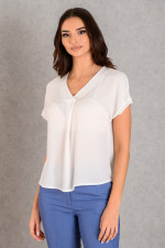 DERPOULI WOMEN'S BLOUSE WITH "V" AND PLEEDE ECRU 1.10.39056