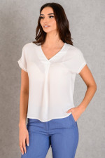 DERPOULI WOMEN'S BLOUSE WITH "V" AND PLEEDE ECRU 1.10.39056