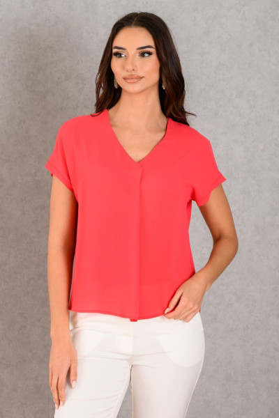 DERPOULI WOMEN'S BLOUSE WITH "V" AND PLEEDE ΚΟΚΚΙΝΟ 1.10.39056