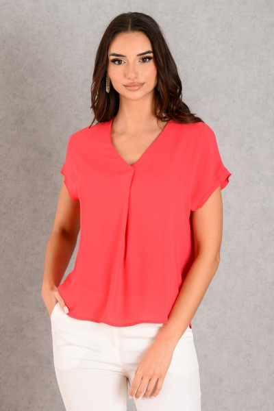 DERPOULI WOMEN'S BLOUSE WITH "V" AND PLEEDE ΚΟΚΚΙΝΟ 1.10.39056