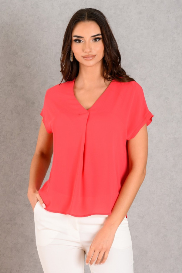 DERPOULI WOMEN'S BLOUSE WITH "V" AND PLEEDE ΚΟΚΚΙΝΟ 1.10.39056