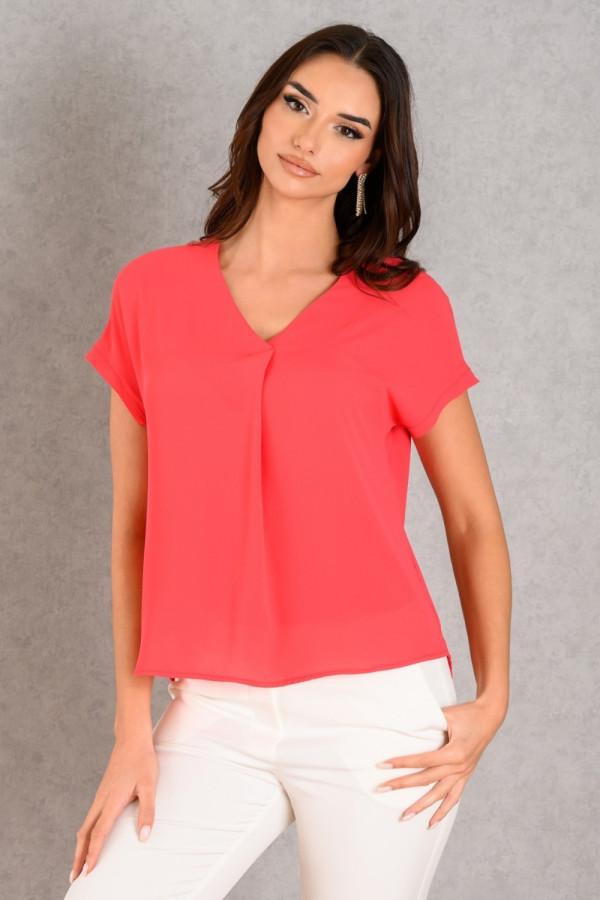 DERPOULI WOMEN'S BLOUSE WITH "V" AND PLEEDE ΚΟΚΚΙΝΟ 1.10.39056