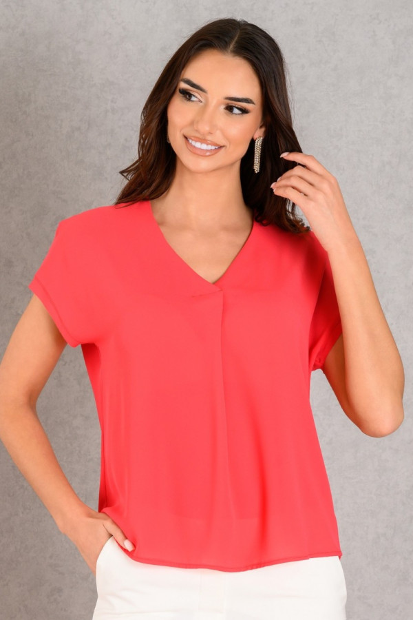 DERPOULI WOMEN'S BLOUSE WITH "V" AND PLEEDE ΚΟΚΚΙΝΟ 1.10.39056