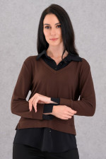 DERPOULI ΓΥΝΑΙΚΕΙΑ ΜΠΛΟΥΖΑ ΔΙΠΛΗ ΣΕ ΣΧΕΔΙΟ ΠΟΥΚΑΜΙΣΟΥ ΚΑΦΕ 1.10.27466