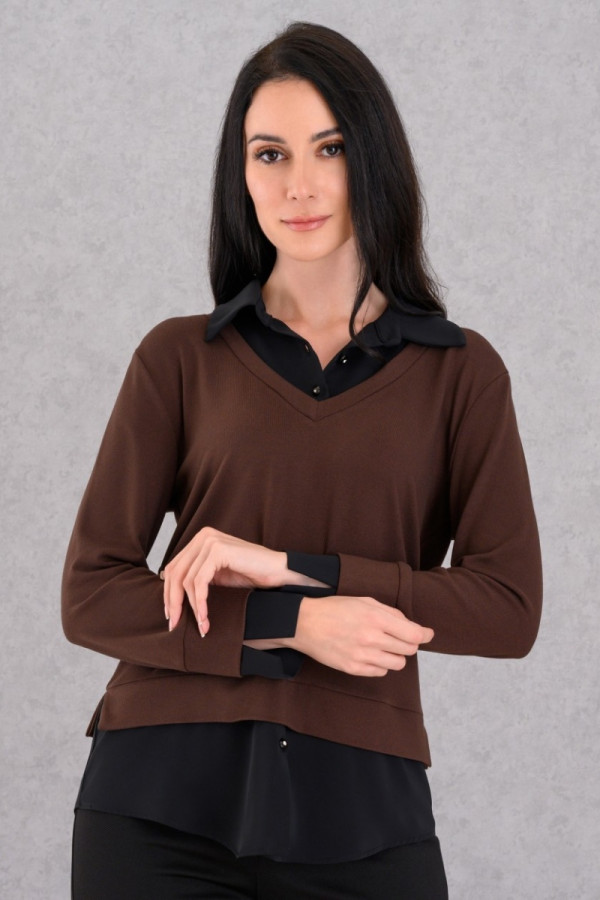 DERPOULI ΓΥΝΑΙΚΕΙΑ ΜΠΛΟΥΖΑ ΔΙΠΛΗ ΣΕ ΣΧΕΔΙΟ ΠΟΥΚΑΜΙΣΟΥ ΚΑΦΕ 1.10.27466