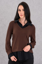 DERPOULI ΓΥΝΑΙΚΕΙΑ ΜΠΛΟΥΖΑ ΔΙΠΛΗ ΣΕ ΣΧΕΔΙΟ ΠΟΥΚΑΜΙΣΟΥ ΚΑΦΕ 1.10.27466