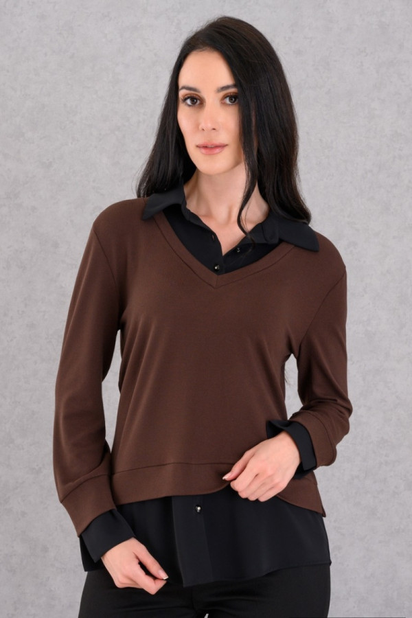 DERPOULI ΓΥΝΑΙΚΕΙΑ ΜΠΛΟΥΖΑ ΔΙΠΛΗ ΣΕ ΣΧΕΔΙΟ ΠΟΥΚΑΜΙΣΟΥ ΚΑΦΕ 1.10.27466