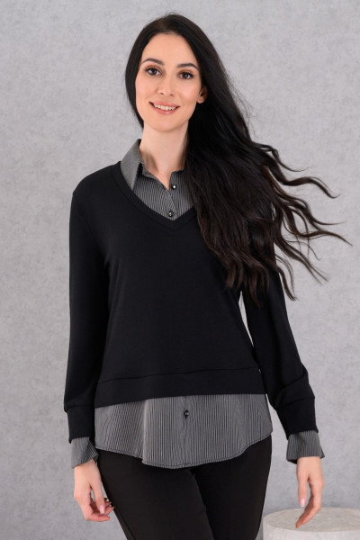 DERPOULI ΓΥΝΑΙΚΕΙΑ ΜΠΛΟΥΖΑ ΔΙΠΛΗ ΣΕ ΣΧΕΔΙΟ ΡΙΓΕ ΠΟΥΚΑΜΙΣΟ ΜΑΥΡΗ 1.10.27552