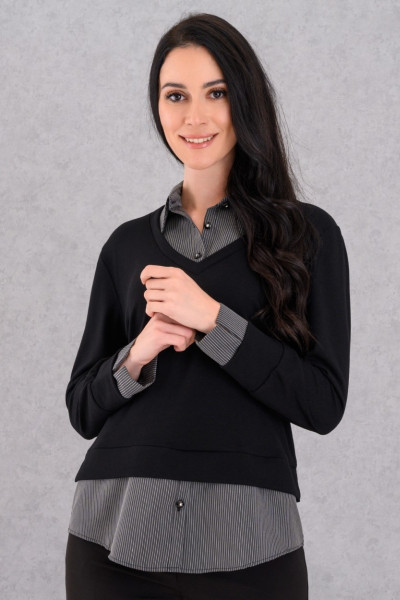 DERPOULI ΓΥΝΑΙΚΕΙΑ ΜΠΛΟΥΖΑ ΔΙΠΛΗ ΣΕ ΣΧΕΔΙΟ ΡΙΓΕ ΠΟΥΚΑΜΙΣΟ ΜΑΥΡΗ 1.10.27552