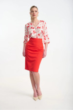 Γυναικεία μπλούζα Fibes κοραλλί εμπριμέ σατινέ με τρουακάρ μανίκια 03-7363